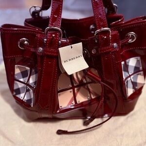 Burberry Burgundy Patent Leather Shoulder Bag